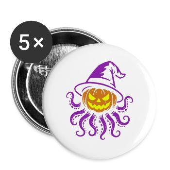 Octopumpkin - Gruseliger Kürbis mit Tentakeln - Buttons groß 56 mm (5er Pack) - Weiß - Vorne