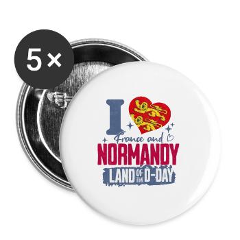 Cadeau Normandie I love Normandy - Lot de 5 grands badges (56 mm) - blanc - Devant