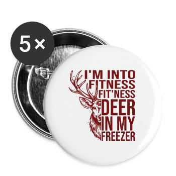 Jäger Spruch Fitness Reh - Buttons groß 56 mm (5er Pack) - Weiß - Vorne