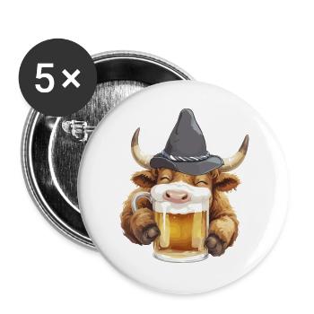 Volksfest Bulle with Beer Glass Beer Festival Beer Tent - Buttons large 2.2''/56 mm (5-pack) - white - Front
