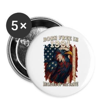 Né libre en 1991 - 34 ans de patriotisme pur - Lot de 5 grands badges (56 mm) - blanc - Devant