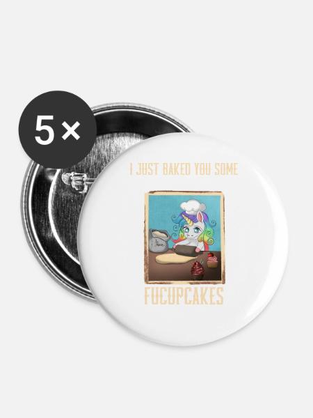 Einhorn Shut Fucupcakes Lustig - Buttons groß 56 mm (5er Pack) - Weiß