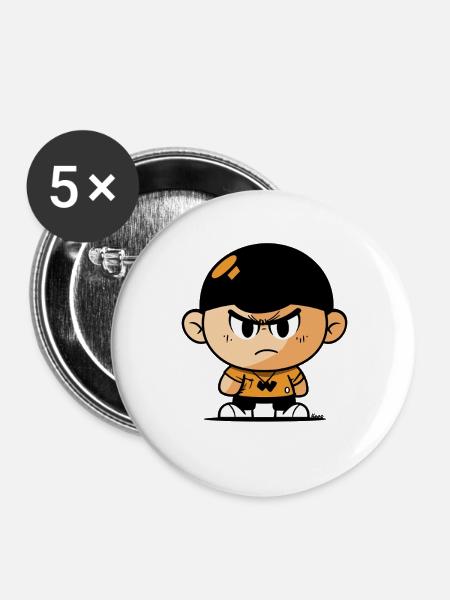 Heftige Karikatur Junge Illustration - Buttons groß 56 mm (5er Pack) - Weiß