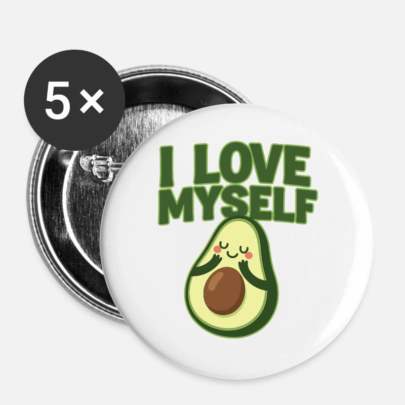 Sweet Avocado Positivity Print - Buttons large 2.2''/56 mm (5-pack) - white