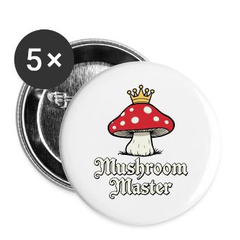 Mushroom Master - Sort de Roi des Champignons - Lot de 5 grands badges (56 mm) - blanc - Devant