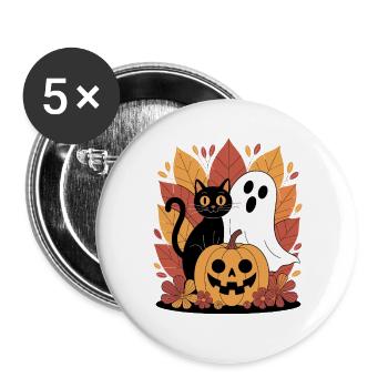 Geist Kürbis Katze Niedliches Halloween Herbst - Buttons groß 56 mm (5er Pack) - Weiß - Vorne