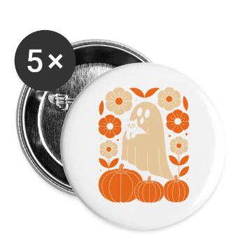 Geist Kürbis Katze Vintage Blumen Halloween Herbst - Buttons groß 56 mm (5er Pack) - Weiß - Vorne