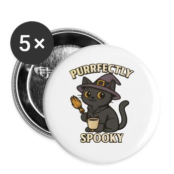 Chat Sorcière – Purrfectly Spooky - Lot de 5 grands badges (56 mm) - blanc - Devant