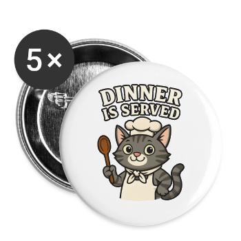 Cook Cat – Dinner is Served - Buttons large 2.2''/56 mm (5-pack) - white - Front