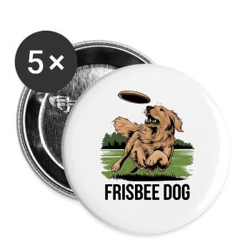 Aventure Frisbee Dog dans le parc avec votre fidèle compagnon - Lot de 5 grands badges (56 mm) - blanc - Devant
