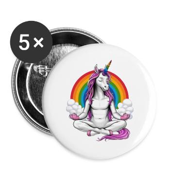 Einhorn-Yoga-Meditation - Buttons groß 56 mm (5er Pack) - Weiß - Vorne