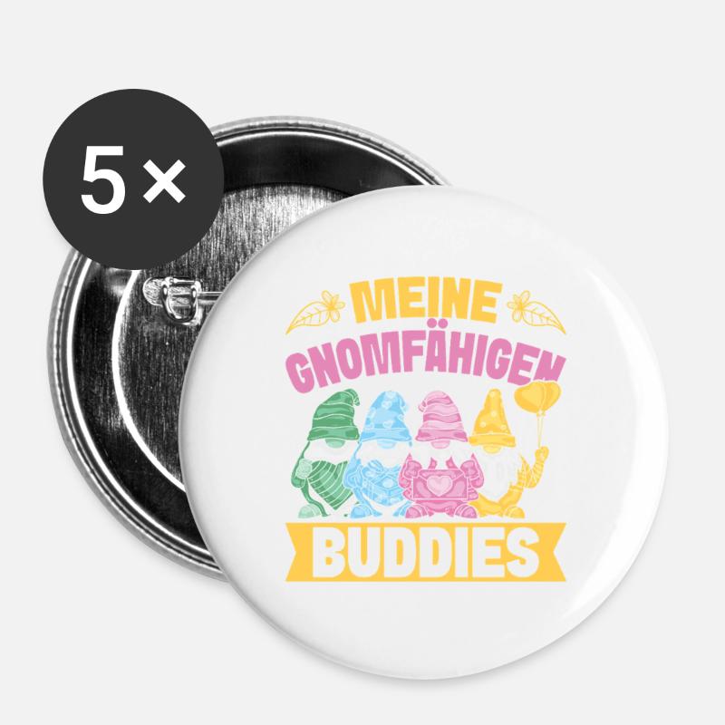 Gartenzwerg Kostüm Gnomefähigen Buddies Gnome - Buttons groß 56 mm (5er Pack) - Weiß