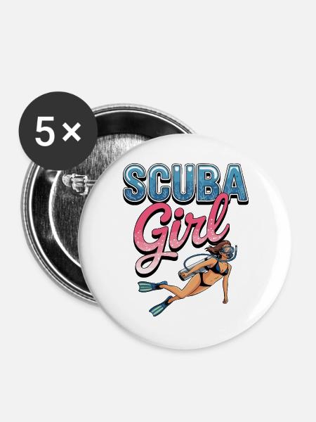 Scuba Girl Tauch-Design - Buttons groß 56 mm (5er Pack) - Weiß