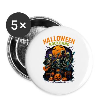 Halloween Rockband Skulls - Buttons groß 56 mm (5er Pack) - Weiß - Vorne