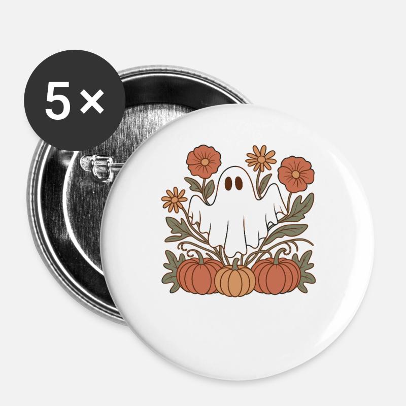 græskar blomster efterår spøgelse Halloween - Buttons/Badges stor, 56 mm (5-pack) - hvid
