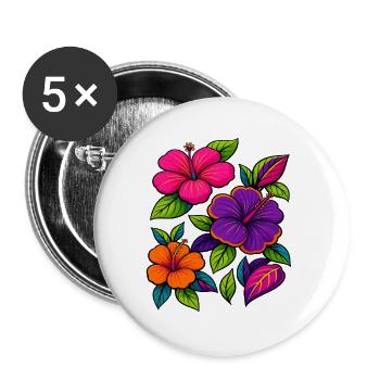 Lebendige Hibiskus-Blumenmotive - Buttons groß 56 mm (5er Pack) - Weiß - Vorne