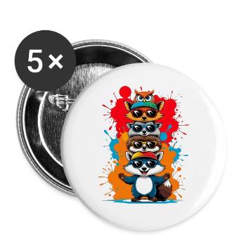 Funny Animal Sunglasses Caricature - Buttons large 2.2''/56 mm (5-pack) - white - Front
