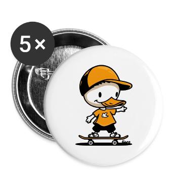 Playful Cartoon Duck with Skateboard Design - Buttons large 2.2''/56 mm (5-pack) - white - Front