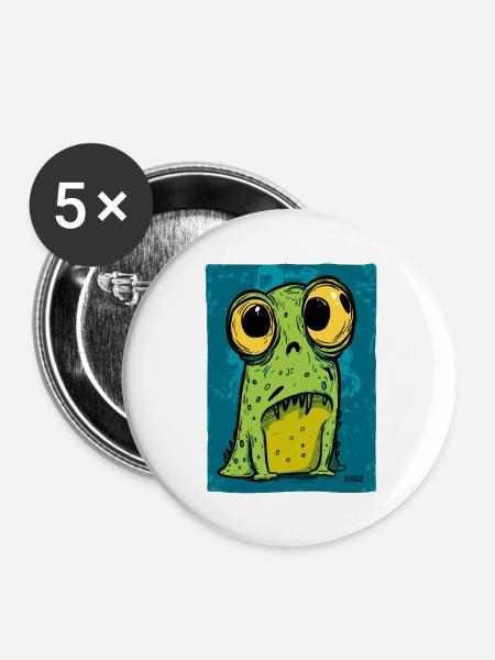 Cartoon Frosch mit großen Augen - Buttons groß 56 mm (5er Pack) - Weiß
