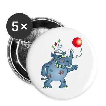 Rhinocéros et bilboquet - Lot de 5 grands badges (56 mm) - blanc - Devant