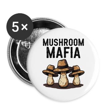 Mushroom Mafia - Drôle de dicton de champignon - Lot de 5 grands badges (56 mm) - blanc - Devant