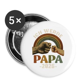 Bald Papa ICH WERDEN PAPA 2026 Lustiges - Buttons groß 56 mm (5er Pack) - Weiß - Vorne