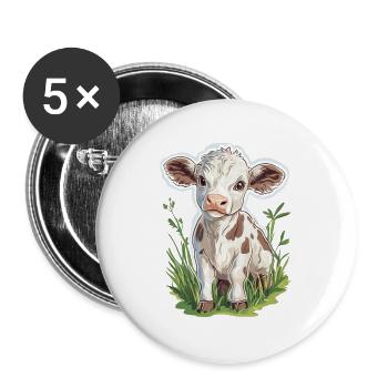 Vache - Lot de 5 grands badges (56 mm) - blanc - Devant