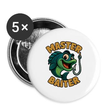 Master Baiter – witziges Angler-Wortspiel - Buttons groß 56 mm (5er Pack) - Weiß - Vorne