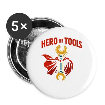 Held Der Werkzeuge lustiger Handwerker Humor - Buttons groß 56 mm (5er Pack) - Weiß - Vorne