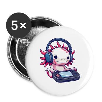 Axolotl with headphones and gaming controller - Buttons large 2.2''/56 mm (5-pack) - white - Front