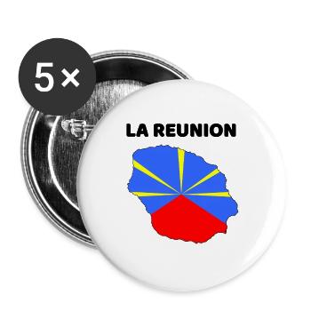 Ile de la Réunion Carte et Drapeau - Cadeau - Lot de 5 grands badges (56 mm) - blanc - Devant