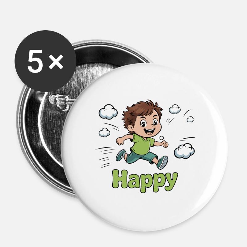 Joyful Child Running with Clouds Design - Buttons large 2.2''/56 mm (5-pack) - white