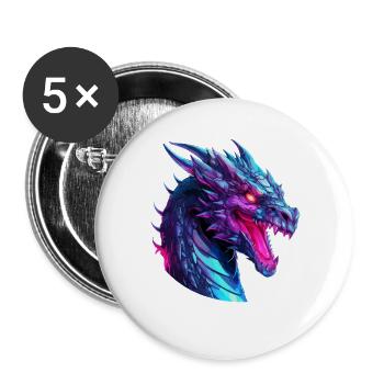 Neon Dragon Head Artwork - Buttons large 2.2''/56 mm (5-pack) - white - Front