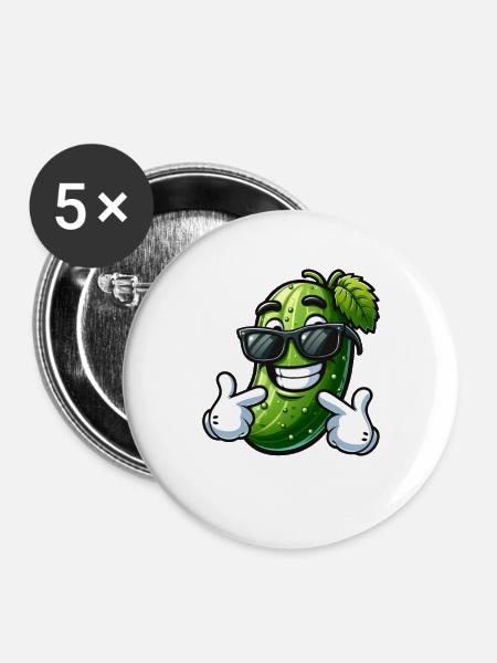 Coole Gurke Cartoon Sonnenbrille Sommer Spaß - Buttons groß 56 mm (5er Pack) - Weiß