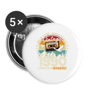 35th Birthday Cassette October Year 1990 - Buttons large 2.2''/56 mm (5-pack) - white - Front