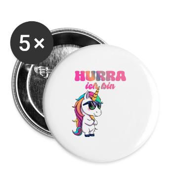 Einhorn Geburtstag  - Buttons groß 56 mm (5er Pack) - Weiß - Vorne