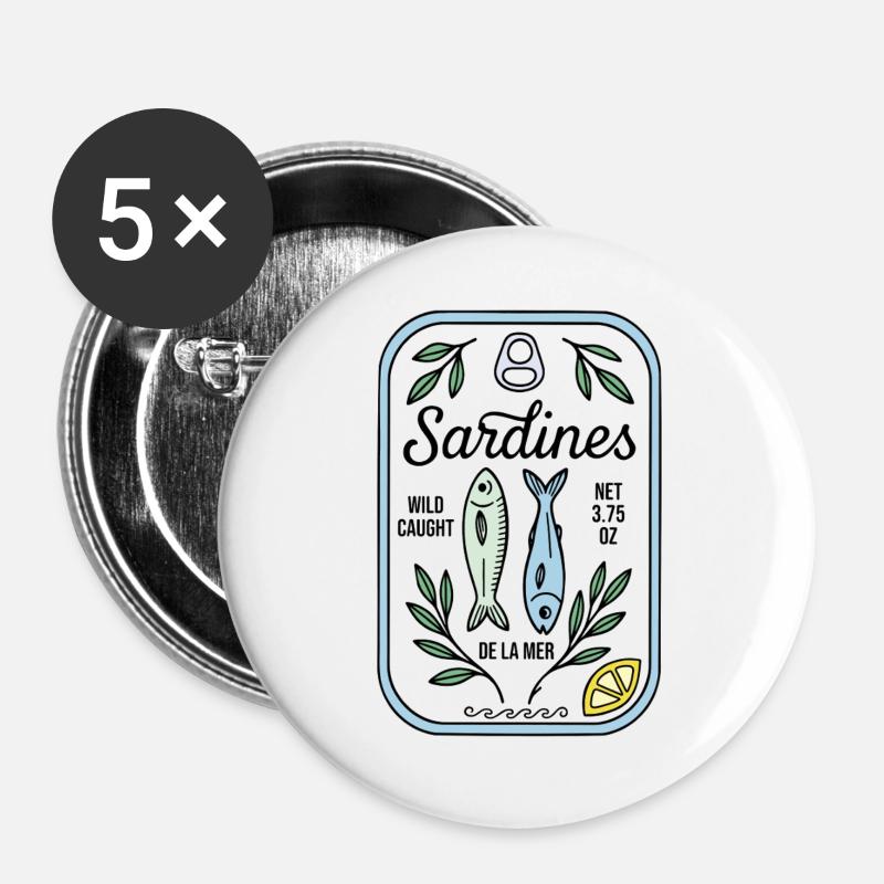 Sardinen - Buttons groß 56 mm (5er Pack) - Weiß