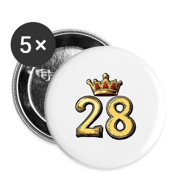 28 Zahl Krone - Buttons groß 56 mm (5er Pack) - Weiß - Vorne