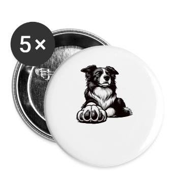 Sprich mit der Pfote Border Collie Hütehund Collie - Buttons groß 56 mm (5er Pack) - Weiß - Vorne