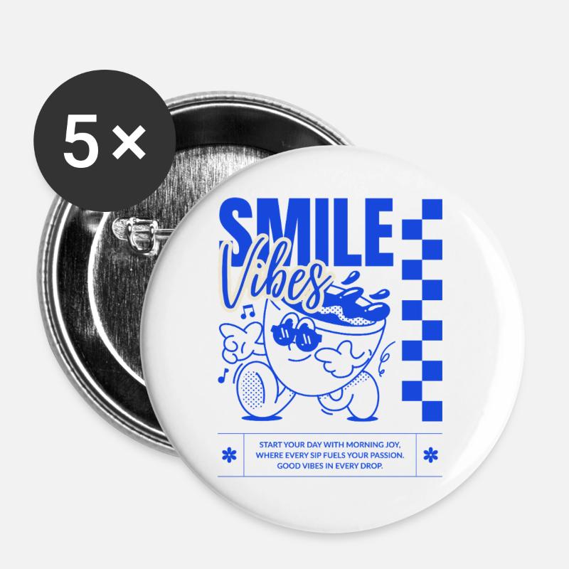 Vivid Smile Vibes Illustration - Buttons large 2.2''/56 mm (5-pack) - white