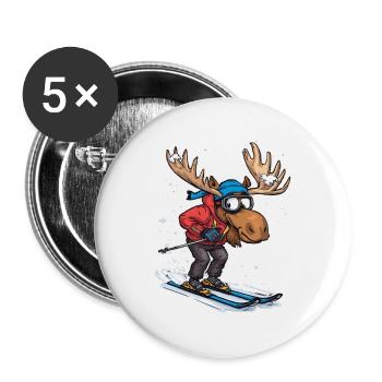 Moose Skifahrer Cartoon Wintersportlook - Buttons groß 56 mm (5er Pack) - Weiß - Vorne