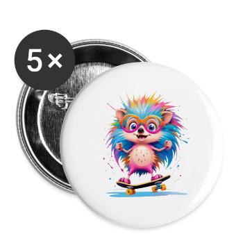Kunterbunter Skate Hedgehog - Buttons groß 56 mm (5er Pack) - Weiß - Vorne