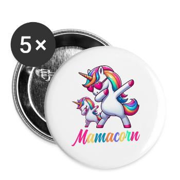 Mamacorn Maman Licorne Mère Bébé Licorne à grains - Lot de 5 grands badges (56 mm) - blanc - Devant