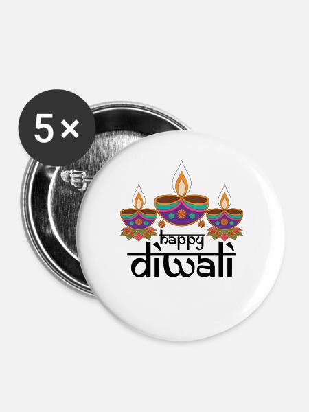 Drei bunte Diyas Festmuster - Buttons groß 56 mm (5er Pack) - Weiß