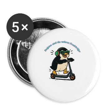 Tailcoat penguin on scooter - Buttons large 2.2''/56 mm (5-pack) - white - Front