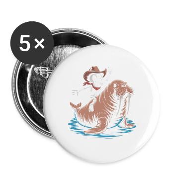 Skelettcowboy auf Walross - Buttons groß 56 mm (5er Pack) - Weiß - Vorne