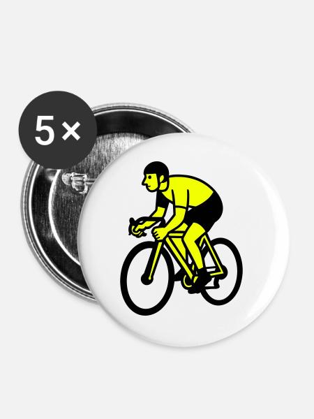 Neon Wheel Silhouette Cyclist - Buttons large 2.2''/56 mm (5-pack) - white