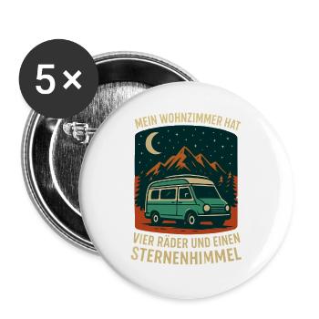 Natur Outdoor Wohnmobil Sternenhimmel Abenteuer - Buttons groß 56 mm (5er Pack) - Weiß - Vorne