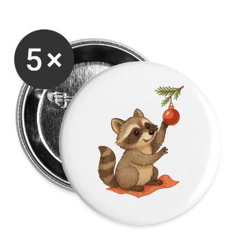 Christmas raccoon with Christmas bauble - Buttons large 2.2''/56 mm (5-pack) - white - Front