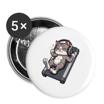 Katzenbeat auf dem Laufband - Buttons groß 56 mm (5er Pack) - Weiß - Vorne